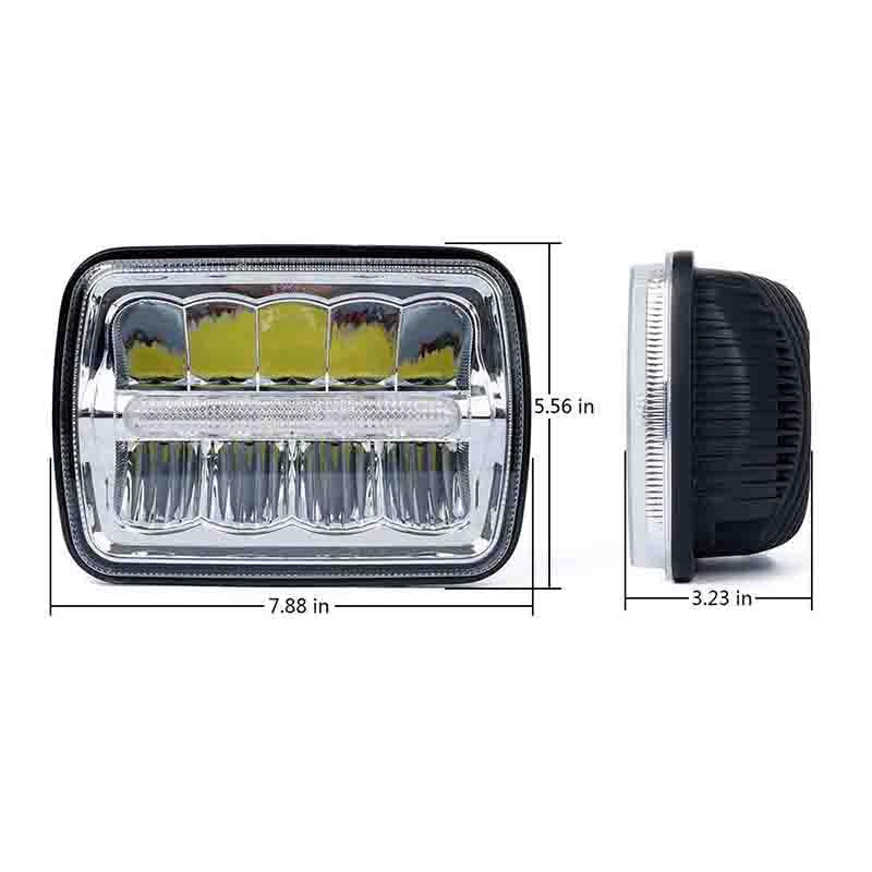Square LED Headlight 7x6 5x7 Chrome Reflector Sealed Beam Replacement