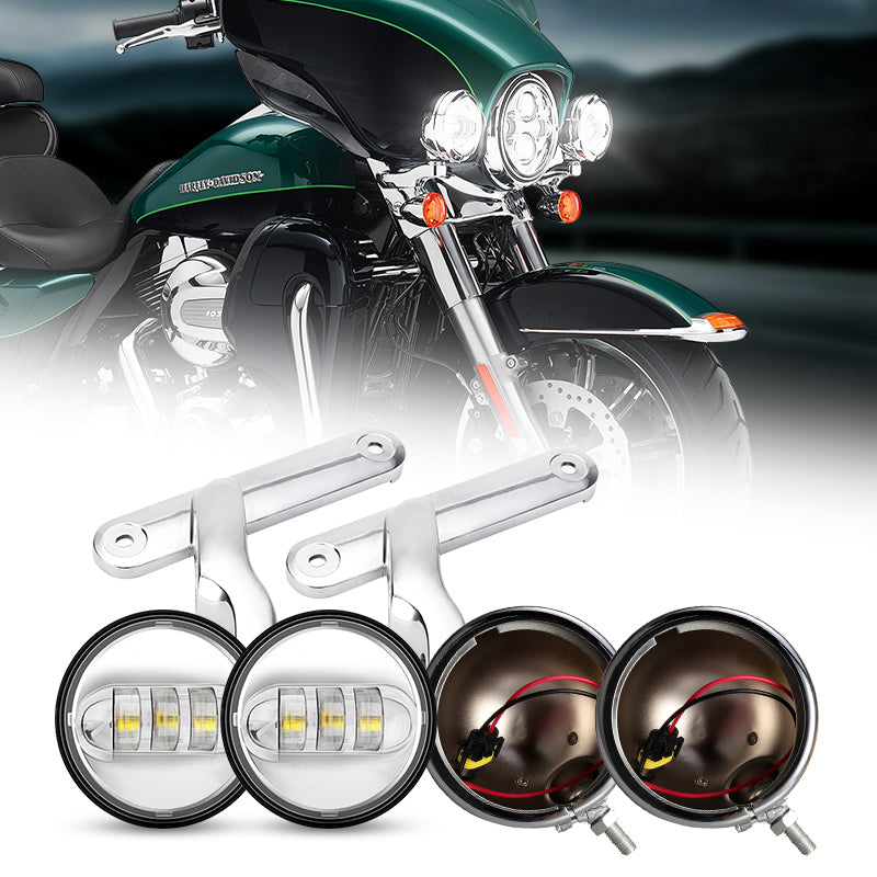 Motorcycle 4.5'' LED Fog Lamp + Housing Cover + Mounting Brackets + LED Turn Signal Lights for Harley Davidson