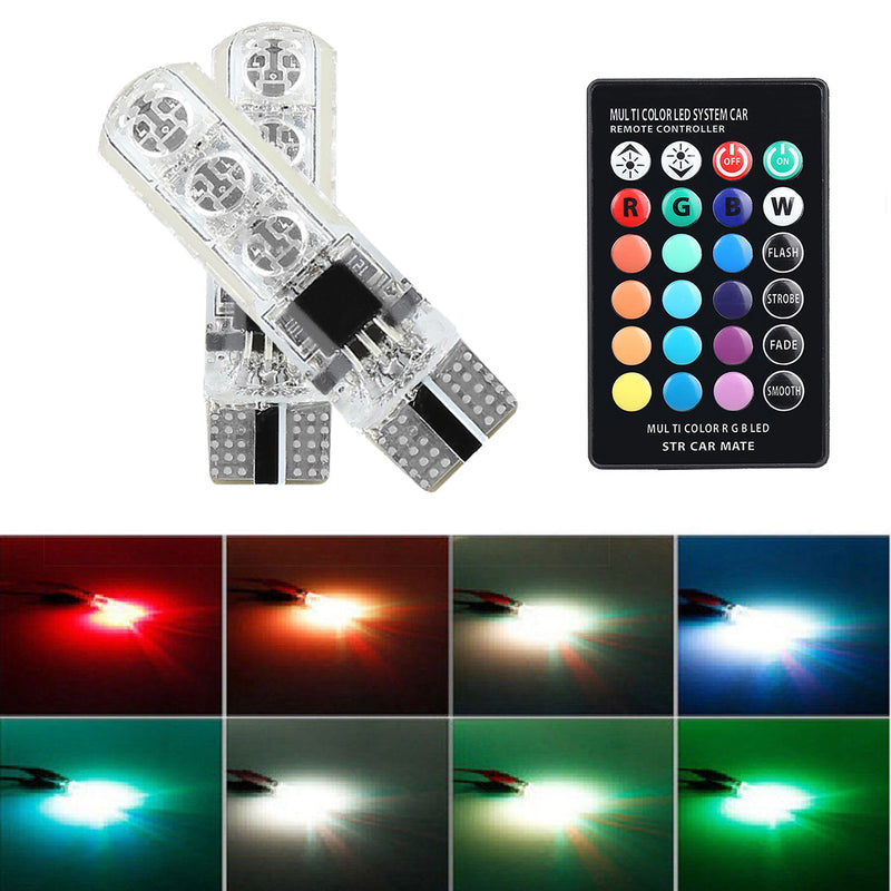 T10 6SMD 5050 RGB LED Car Interior Light Bulbs w/Remote Control