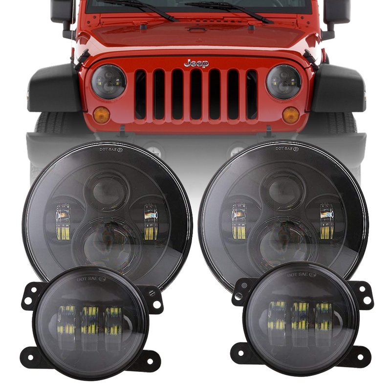 60W 7" Round CREE LED Projector Headlights & 4'' 30W Cree Power Fog Lamps - LED Factory Mart