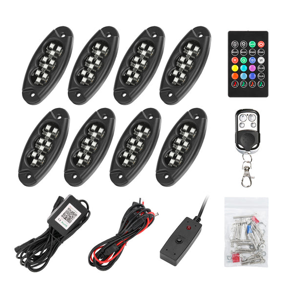 8pcs RGB LED Rock Lights Kit Underbody Neon Light Pods Bluetooth - Foto 11