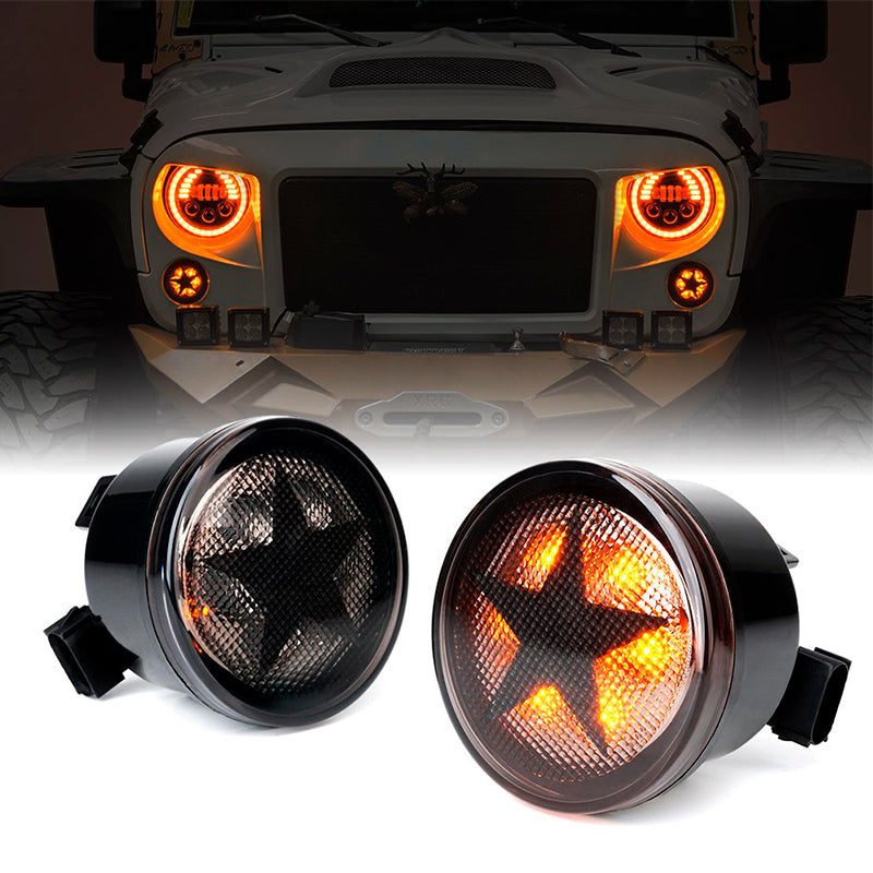 G2 LED Amber Turn Signal Light Smoke with Star for 07-18 Jeep Wrangler