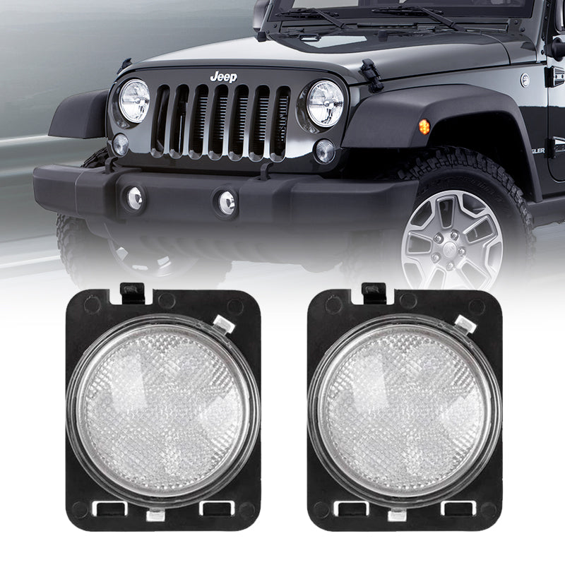 Front Fender Amber Turn Signal Lights For Jeep Wrangler - Smoked/Clear