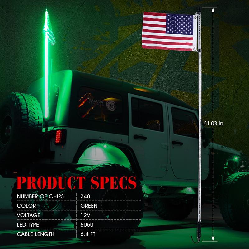 Single 7 Color LED Flag Pole Antenna Whip Lights