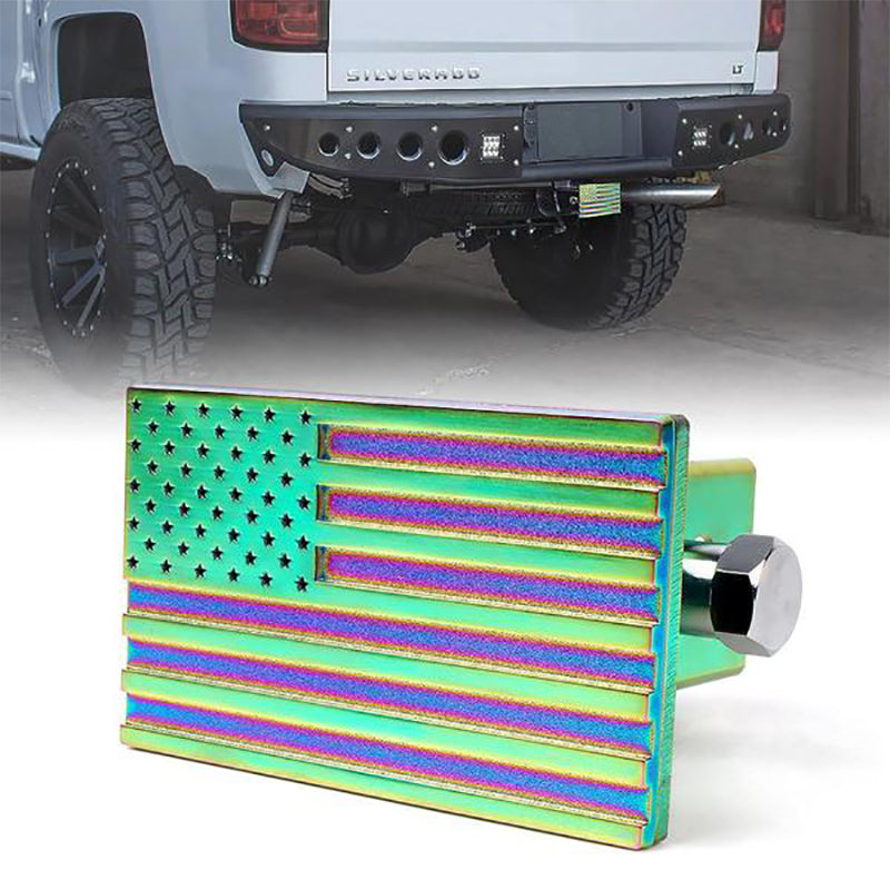 Aluminum Trailer Hitch Cover with U.S. American Flag for 2" Receivers