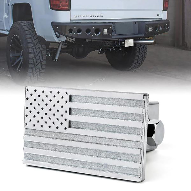 Aluminum Trailer Hitch Cover with U.S. American Flag for 2" Receivers