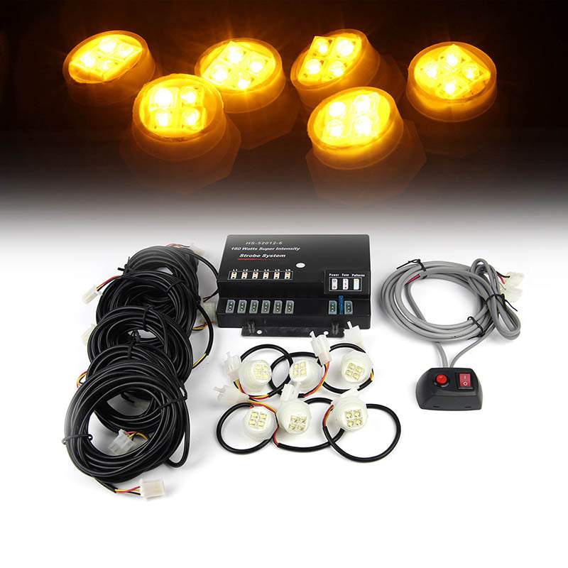 USA ONLY Amber 120W 6 LED Bulbs Hide-A-Way Strobe Lights