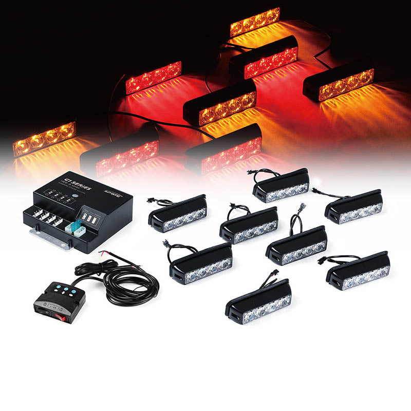 USA ONLY Amber/Red G1 Series 8 LED Hide A Way Emergency Strobe Light Set