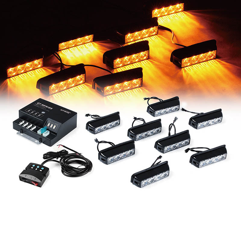 USA ONLY Amber G1 Series 8 LED Hide A Way Emergency Strobe Light Set