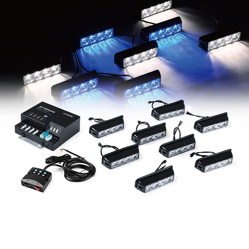 USA ONLY Blue/White G1 Series 8 LED Hide A Way Emergency Strobe Light Set