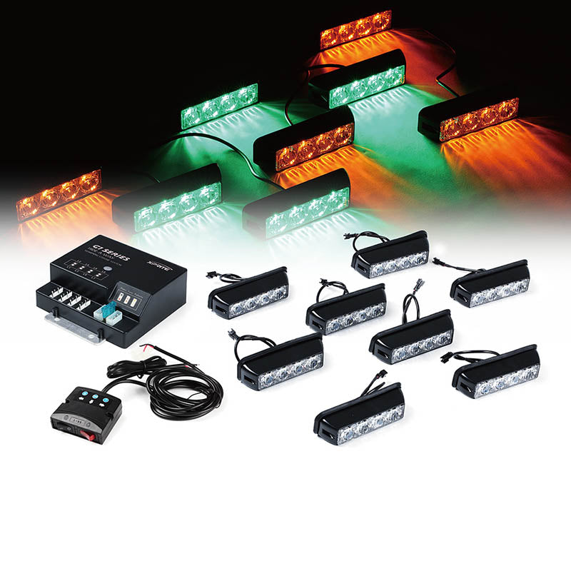 USA ONLY Green/Amber G1 Series 8 LED Hide A Way Emergency Strobe Light Set