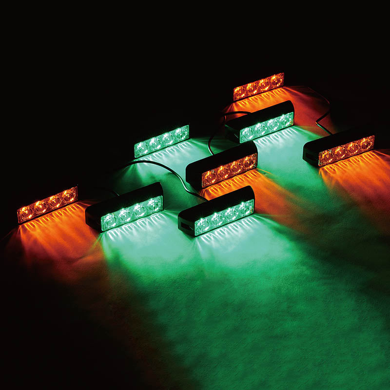 USA ONLY Green/Amber G1 Series 8 LED Hide A Way Emergency Strobe Light Set