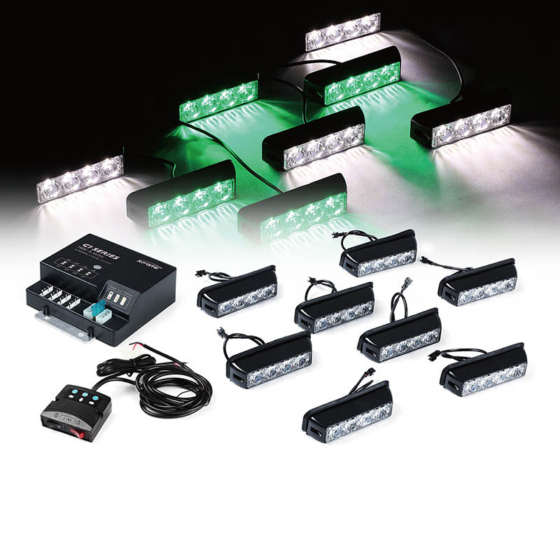 USA ONLY Green/White G1 Series 8 LED Hide A Way Emergency Strobe Light Set