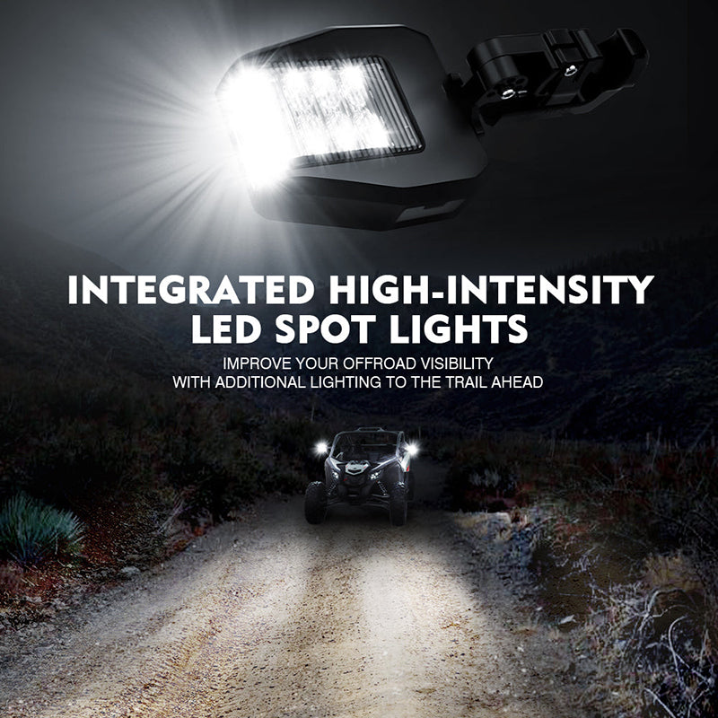 UTV Side Mirrors with LED Spotlight & Puddle Lights for 1.5" to 2" Rollbar Cages