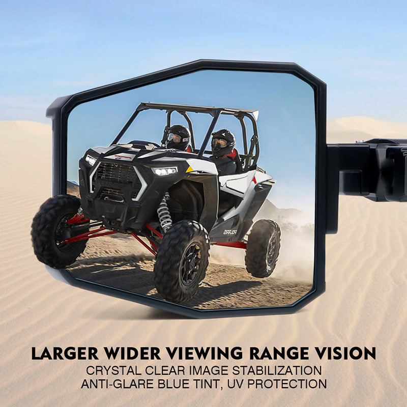 UTV Side Mirrors with LED Spotlight & Puddle Lights for 1.5" to 2" Rollbar Cages