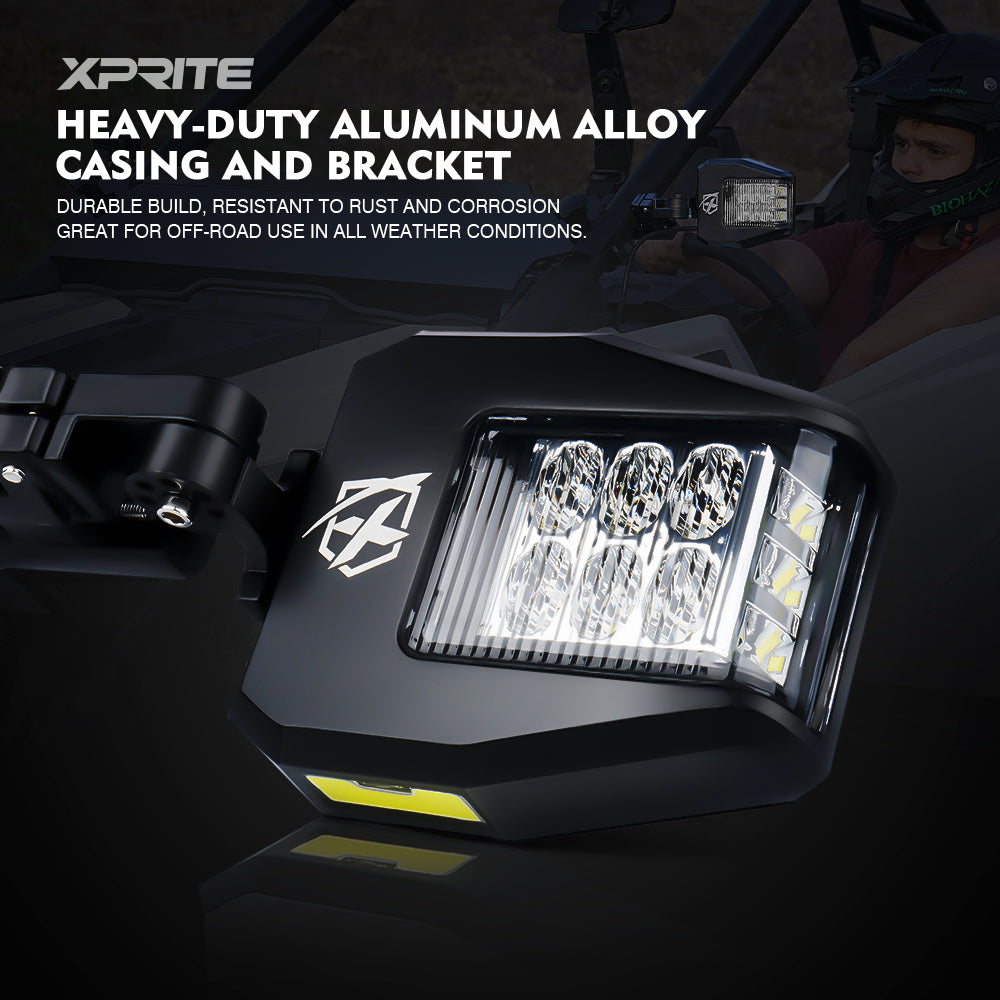 UTV Side Mirrors with LED Spotlight & Puddle Lights for 1.5" to 2" Rollbar Cages