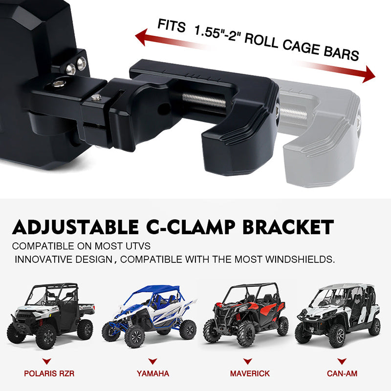 UTV Side Mirrors with LED Spotlight & Puddle Lights for 1.5" to 2" Rollbar Cages