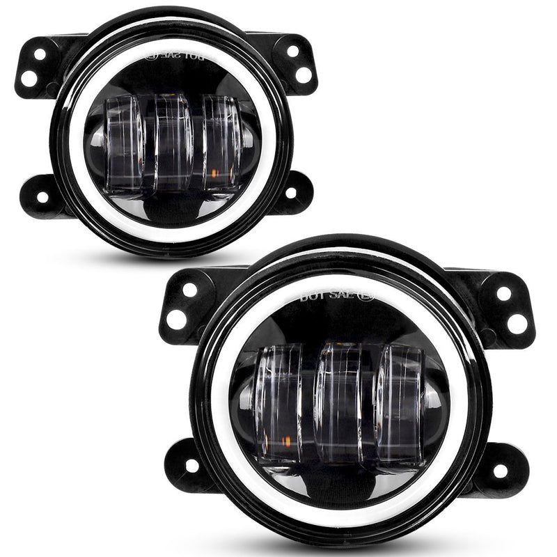 7 inch 80W Jeep Headlights With Angel Eyes & 4'' 30W Cree LED Halo Fog Light - LED Factory Mart