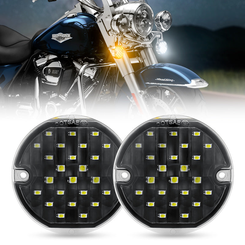 3-1/4" Front Emark DOT LED Turn Signal Indicators with Amber & White Color For Motorcycle