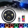 7" LED Headlights with RGB Halo Angel Eye App Or Remote Control for Motorcycle