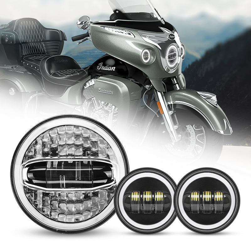 Indian Motorcycle LED Headlight With Halo DRL + Passing Lights 