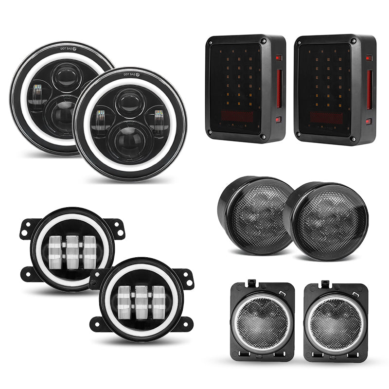 LED Tail Lights 7 Halo Headlights Fog Turn Lamps Combo For Jeep Wrangler JK JKU LED Tail Lights 7 Halo Headlights Fog Turn Lamps Combo For Jeep Wrangler JK JKU