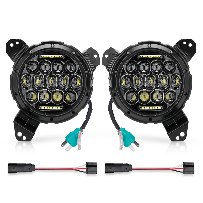 75W CREE LED Headlight DRL Hi/Lo Beam+9" headlight bracket
