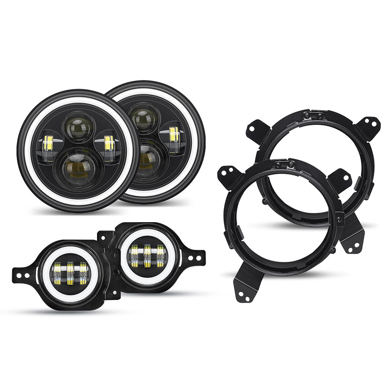7 Inch LED RGB Headlight With Halo DRL + 9" Headlight Bracket + LED RGB Halo Fog Light for 2018-Later Jeep Wrangler JL And Gladiator JT