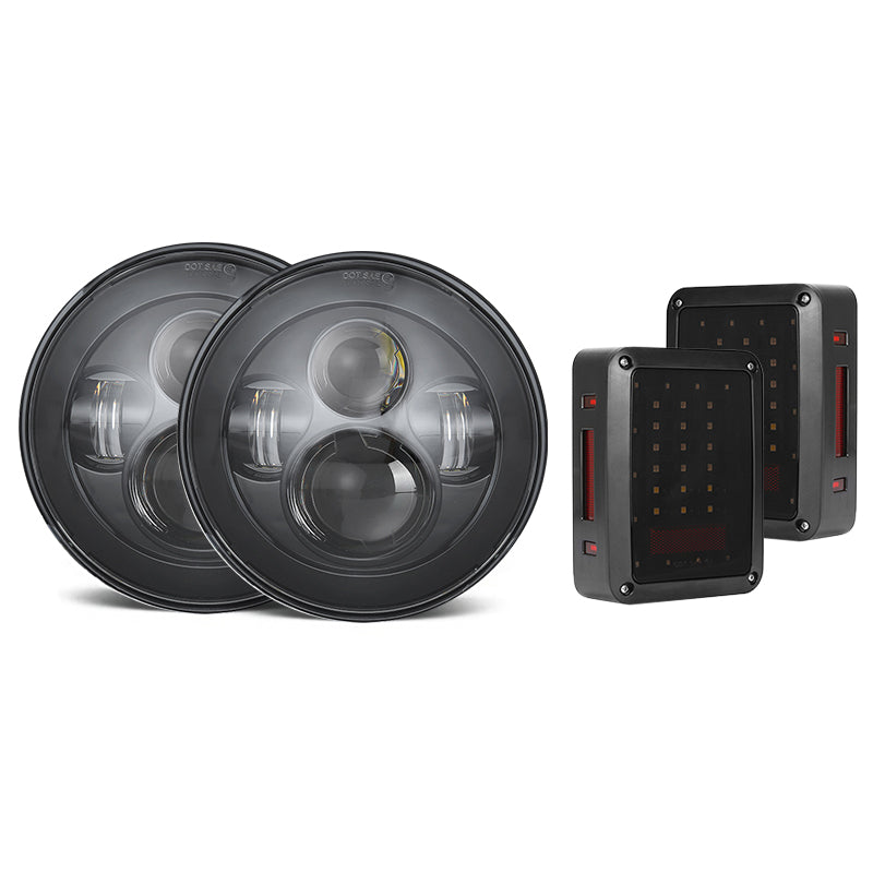 7" 40W LED H4 Headlight Smoke Tail Signal Reverse Light