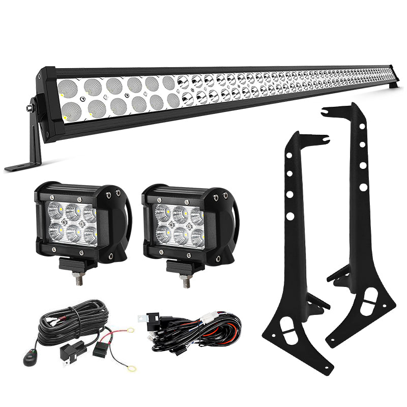 Prevail Series 52" Light Bar & 2 Pods & All Brackets For 2018-Later Jeep Wrangler JL JLU