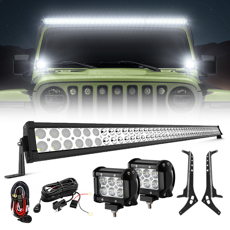 Prevail Series 52" Light Bar & 2 Pods & All Brackets For 2018-Later Jeep Wrangler JL JLU