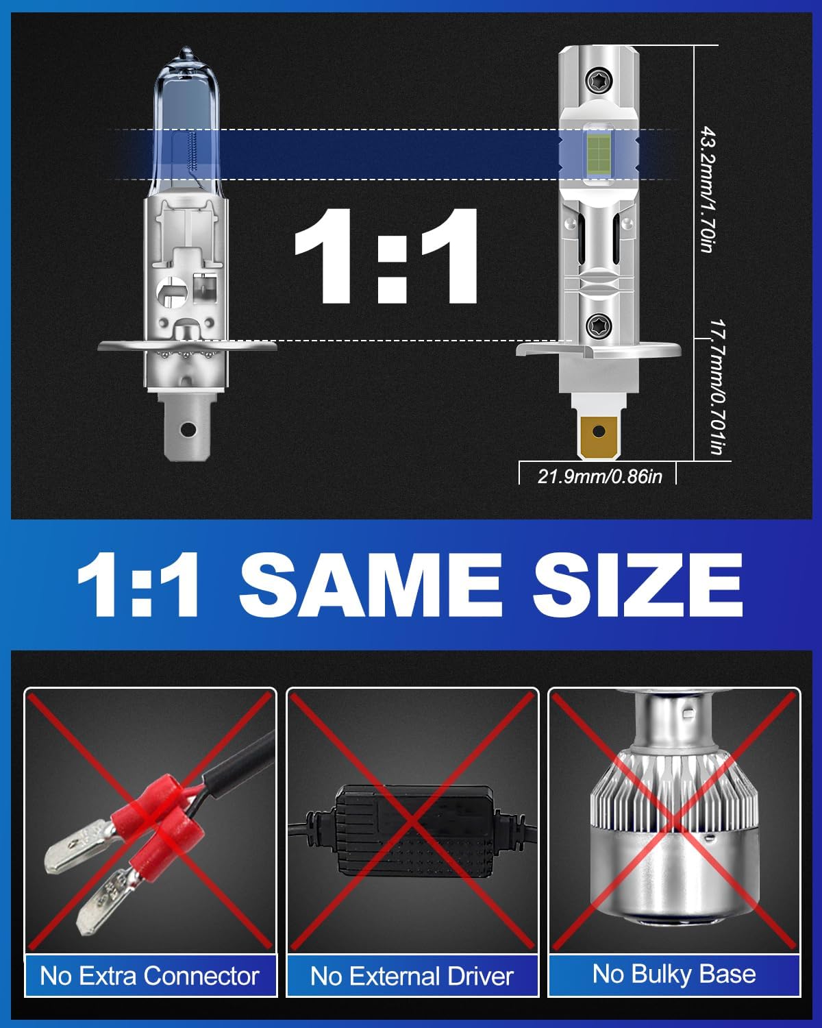 LED Headlight Bulbs H1 Plug and Play